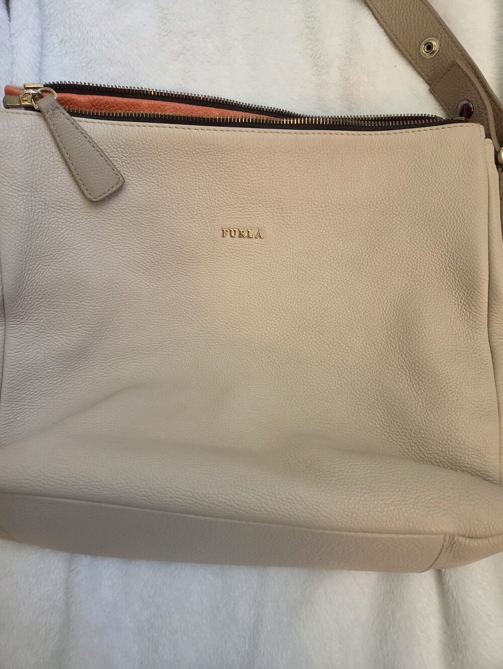 Authentic Furla Tan Leather Shoulder Bag Multi Zip Crossbody Purse - Picture 5 of 15